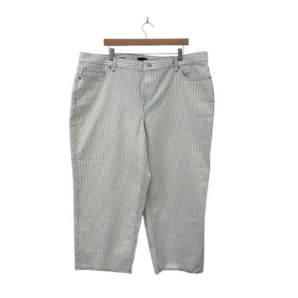 Talbots Women’s Size 20W Blue Stripe Wide Leg Crop Denim Pants High Waist NWT - Picture 1 of 4